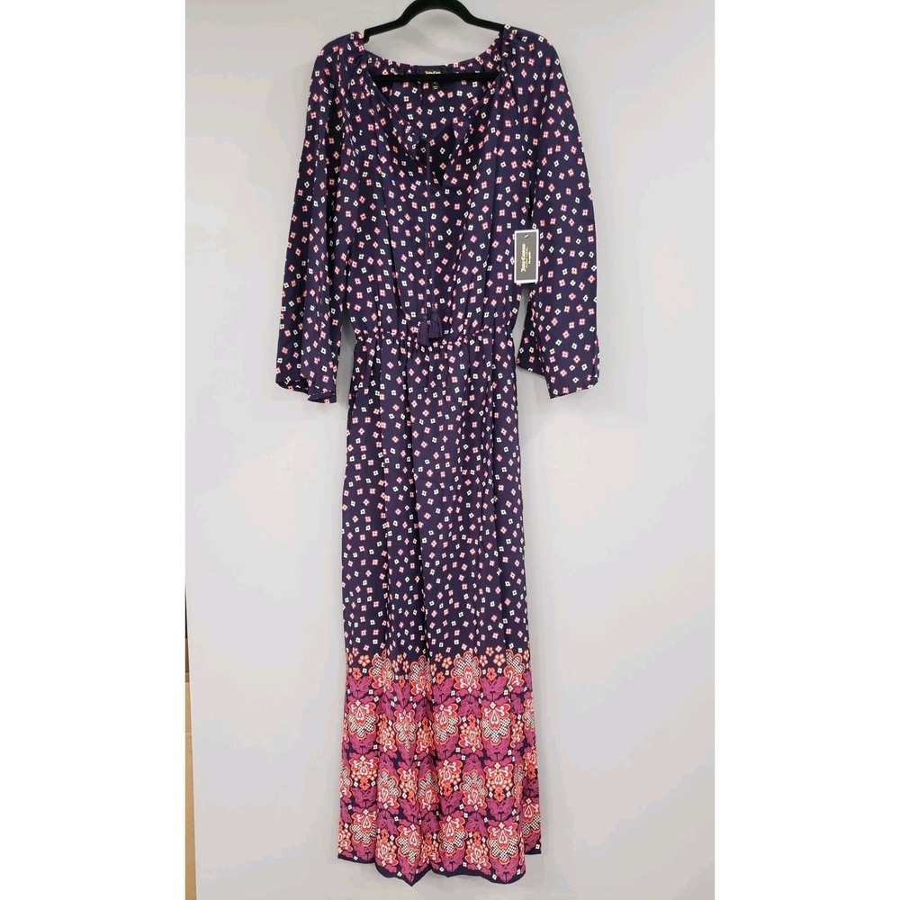 NEW Juicy Couture BLACK LABEL 100% Silk Floral Maxi Dress Bell Sleeve Wonderlust